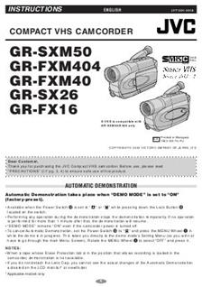 JVC GR FX 16 manual. Camera Instructions.